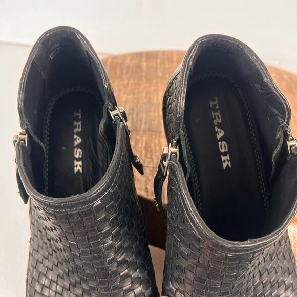 Trask Boots Womens Size 8 M Black Woven Leather Booties Double Zip Low Heel - Picture 8 of 12